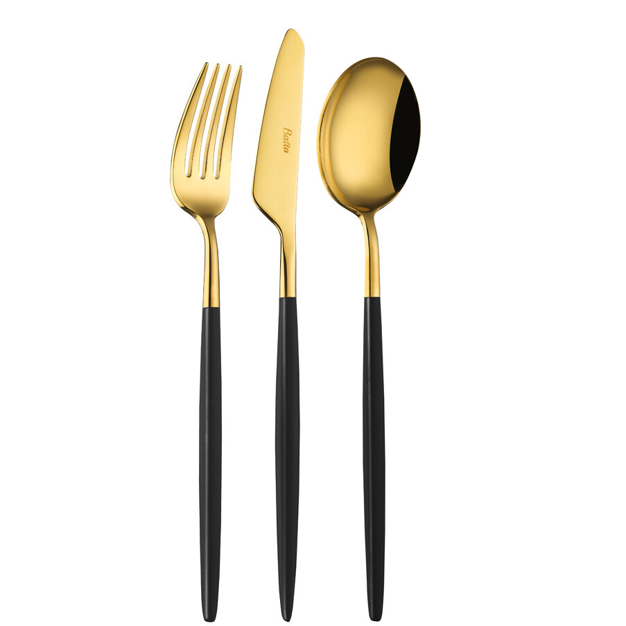 Batta Washabi Siyah Gold Parlak 12 Parça 4 Kişilik Tatlı Çatal Bıçak Kaşık Takımı