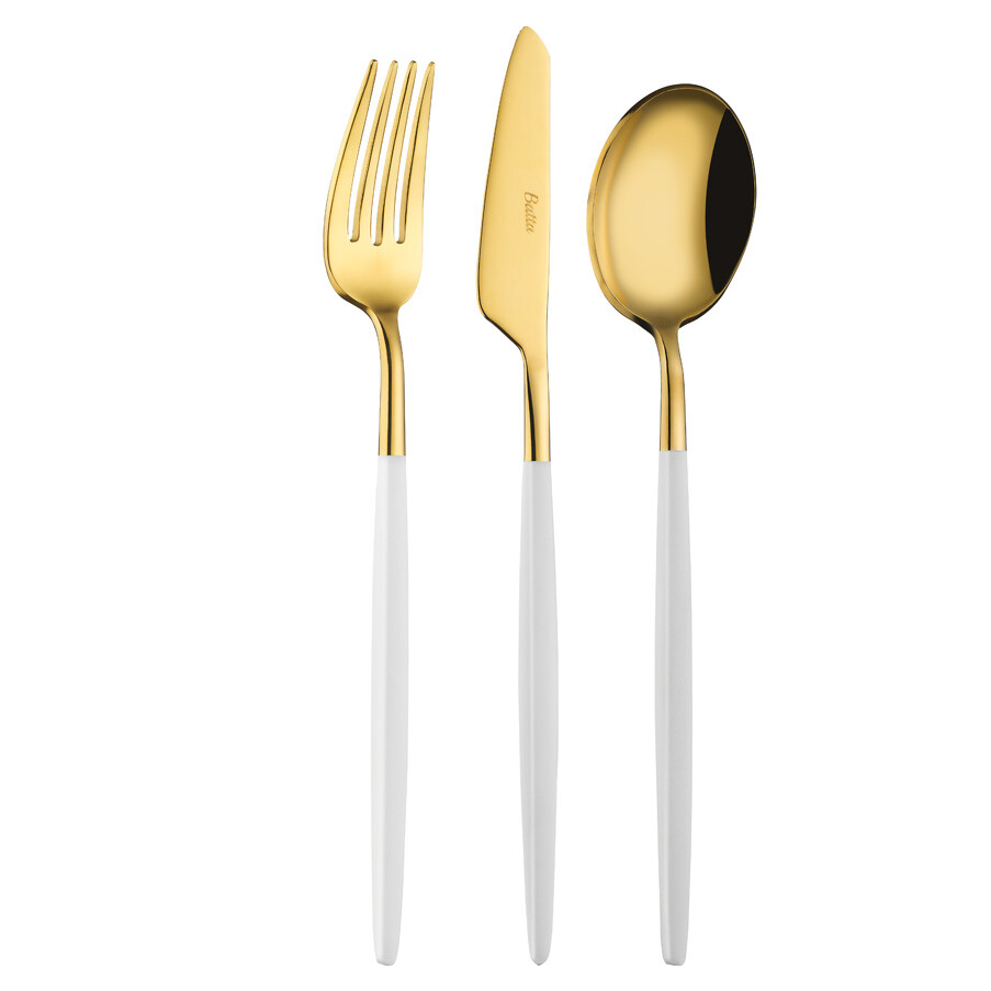 Batta Washabi Serisi Beyaz Gold Parlak 6 Kişilik 18 Parça Yemek Çatal Bıçak Kaşık Takımı